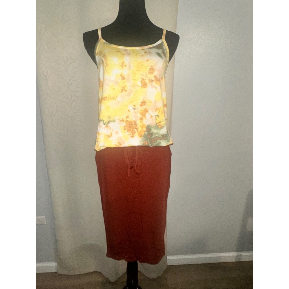 Zenana Womens 2 Piece Set Tie Dye Camisole Top and Rust Midi Skirt- 3XL